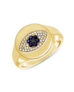 .27CT SAPPHIRE AND DIAMOND EVIL EYE PINKY RING