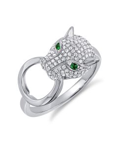 .42CT GREEN TSAVORITE AND DIAMOND PANTHER WRAP RING