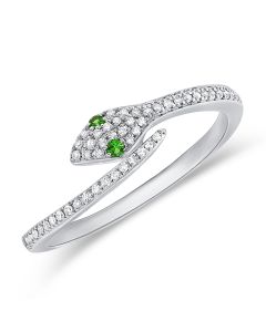 .13CT GREEN TSAVORITE AND DIAMOND SNAKE WRAP RING