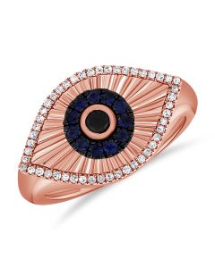 .29CT SAPPHIRE AND DIAMOND FLUTED EVIL EYE PINKY RING