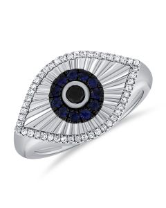 .38CT SAPPHIRE AND DIAMOND FLUTED EVIL EYE RING