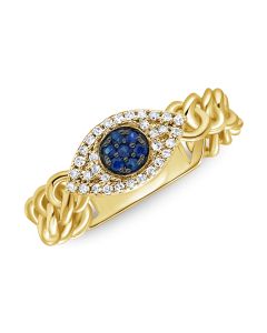 .16CT SAPPHIRE AND DIAMOND EVIL EYE CHAIN RING