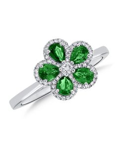 1.14CT EMERALD AND DIAMOND FLOWER RING