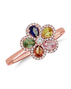 1.14CT RAINBOW COLOR AND DIAMOND FLOWER RING