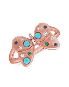 .28CT TURQUOISE, SAPPHIRE AND EMERALD BUTTERFLY RING