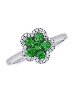 .88CT EMERALD AND DIAMOND FLOWER RING
