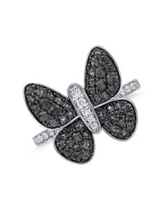 1.20CT BLACK DIAMOND AND DIAMOND BUTTERFLY RING