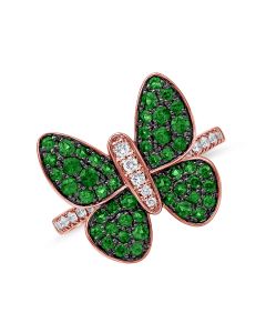 .91CT EMERALD AND DIAMOND BUTTERFLY RING