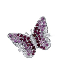 1.66CT PINK SAPPHIRE, RUBY AND DIAMOND BUTTERFLY RING
