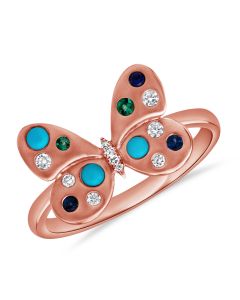 .32CT TURQUOISE, SAPPHIRE AND EMERALD BUTTERFLY RING