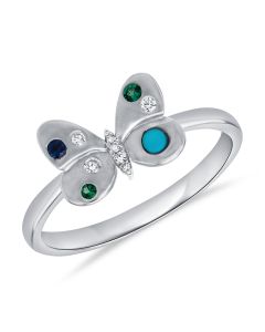 .12CT TURQUOISE, SAPPHIRE AND EMERALD BUTTERFLY RING