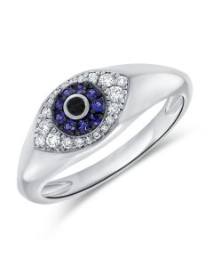 0.25CT SAPPHIRE AND DIAMOND EVIL EYE PINKY RING