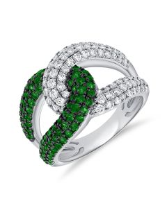 1.78CT EMERALD AND DIAMOND CROSSOVER RING