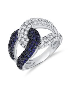 1.78CT SAPPHIRE AND DIAMOND CROSSOVER LINK RING