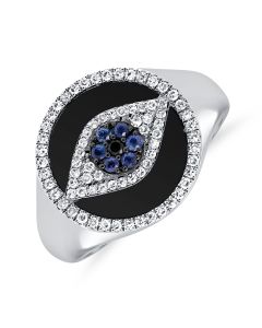 0.42CT BLACK AGATE, SAPPHIRE AND DIAMOND EVIL EYE RING