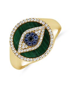 0.42CT MALACHITE, SAPPHIRE AND DIAMOND EVIL EYE RING