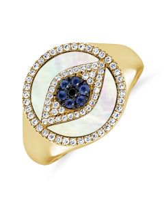 0.42CT MOTHER OF PEARL, SAPPHIRE AND DIAMOND EVIL EYE RING