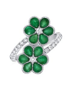 2.08CT EMERALD AND DIAMOND FLOWER WRAP RING