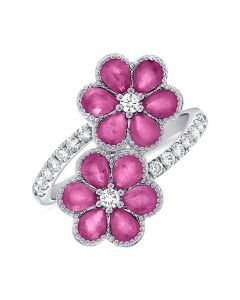 2.08CT PINK SAPPHIRE AND DIAMOND FLOWER WRAP RING