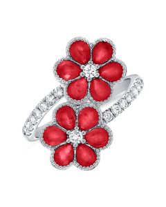 2.67CT RUBY AND DIAMOND FLOWER WRAP RING
