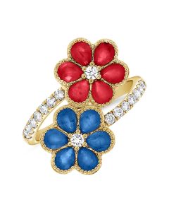 2.67CT RUBY, SAPPHIRE AND DIAMOND FLOWER WRAP RING