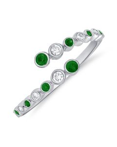 0.41CT EMERALD AND DIAMOND BEZEL WRAP RING