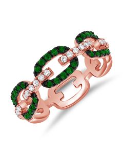 0.59CT EMERALD AND ROUND DIAMOND PAPERCLIP LINK RING