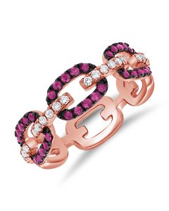 0.59CT PINK SAPPHIRE AND ROUND DIAMOND PAPERCLIP LINK RING