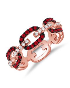 0.59CT RUBY AND ROUND DIAMOND PAPERCLIP LINK RING