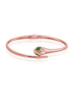 0.50CT EMERALD AND MARQUISE SHAPE DIAMOND SNAKE BEZEL SET CUFF BANGLE