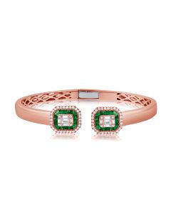 2.46CT EMERALD, BAGUETTES AND DIAMOND CUFF BRACELET