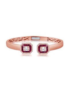 3.06CT RUBY, BAGUETTES AND DIAMOND CUFF BRACELET
