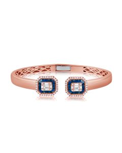 3.13CT SAPPHIRE, BAGUETTES AND DIAMOND CUFF BRACELET