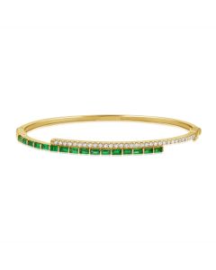 1.54CT EMERALD AND ROUND DIAMOND BANGLE