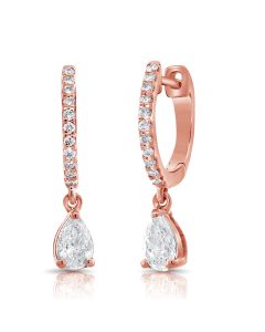 0.62CT PEAR SHAPE AND DIAMOND HUGGIE WITH CHARM EARRINGS