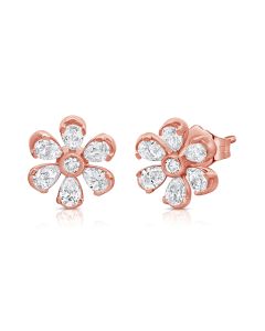 1.07CT PEAR SHAPE AND ROUND DIAMOND FLOWER STUD EARRINGS