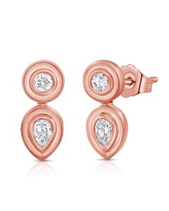 0.34CT PEAR SHAPE AND ROUND DIAMOND BEZEL EARRINGS