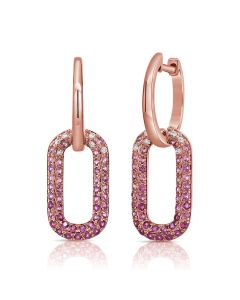 .92CT PINK SAPPHIRE AND ROUND DIAMOND PAPERCLIP LINK DANGLE EARRINGS