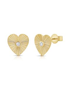 .07CT DIAMOND HEART FLUTED STUD EARRINGS