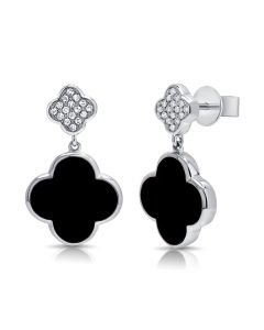 3.46CT BLACK AGATE AND DIAMOND CLOVER DROP EARRINGS