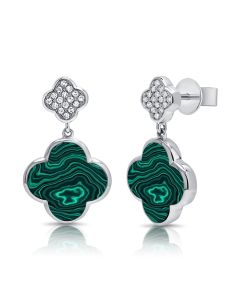 3.90CT MALACHITE AND DIAMOND CLOVER DROP EARRINGS