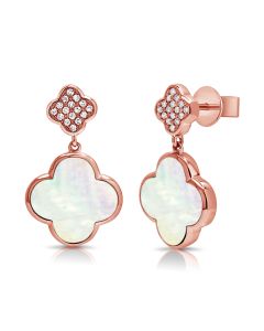 3.90CT MOTHER OF PEARL AND DIAMOND CLOVER DROP EARRINGS