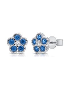 0.42CT SAPPHIRE AND DIAMOND FLOWER STUD EARRINGS