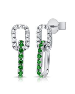 0.43CT EMERALD AND DIAMOND LINK PAPERCLIP DROP EARRINGS