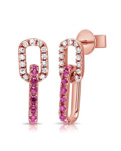 0.43CT PINK SAPPHIRE AND DIAMOND LINK PAPERCLIP DROP EARRINGS
