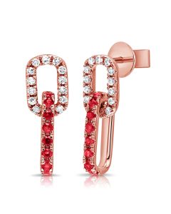 .43CT RUBY AND DIAMOND LINK PAPERCLIP DROP EARRINGS