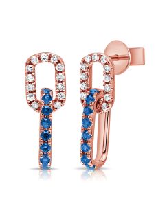 0.43CT SAPPHIRE AND DIAMOND LINK PAPERCLIP DROP EARRINGS