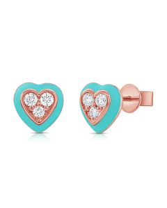 .19CT BLUE ENAMEL AND DIAMOND HEART STUD EARRINGS