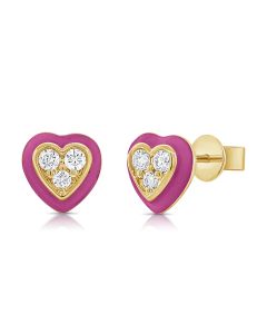 .19CT PINK ENAMEL AND DIAMOND HEART STUD EARRINGS