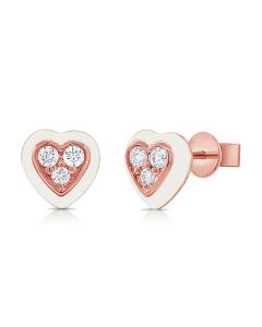 .19CT WHITE ENAMEL AND DIAMOND HEART STUD EARRINGS